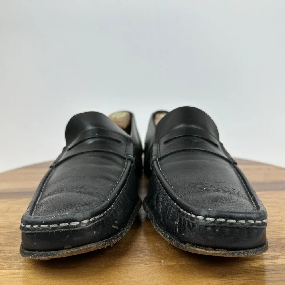 Mens Salvatore Ferragamo Black Leather Square Toe Penny Loafers Size 10.5‎ B GUC